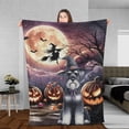 thumbnail image 3 of Spooky Halloween Night Witch Schnauzer Glowing Pumpkins Cozy Fleece Blanket Miniature Schnauzer Dog Lover Warm Soft Throw Blanket - 12015, 3 of 5