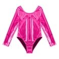 thumbnail image 6 of Kaerm Women's Shiny Metallic U Neck Long Sleeves Gymnastics Leotard Dancewear Clubwear Hot Pink M, 6 of 7