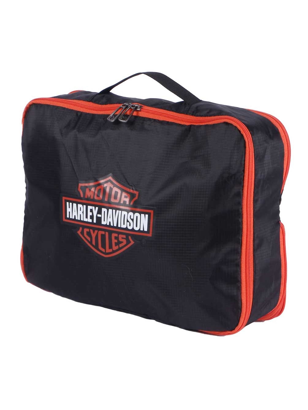 Harley-Davidson 3PC Expandable Packing Cube Set, Bar & Shield Logo- Black/Orange, Harley Davidson
