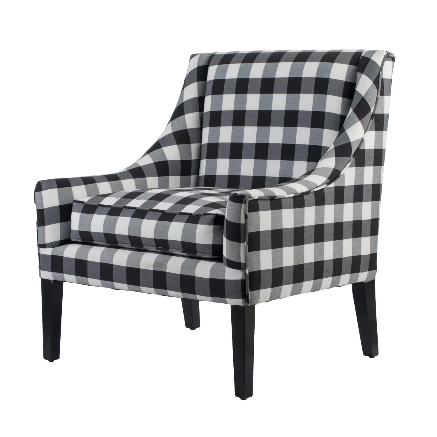 A&B Home Plaid Arm Chair - Black/White Plaid Upholstery, Black ...
