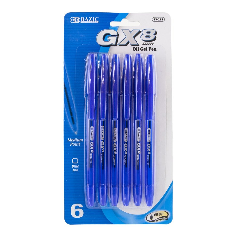 BAZIC Oil Gel Ink Pen, GX8 Blue Color, 0.7 mm Medium Point Smooth