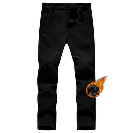 Men's Fleece Lined Water Resistant Ski Snow Pants Thermal Insulated Windproof Outdoor Pants with 3 Zipper Pockets Black