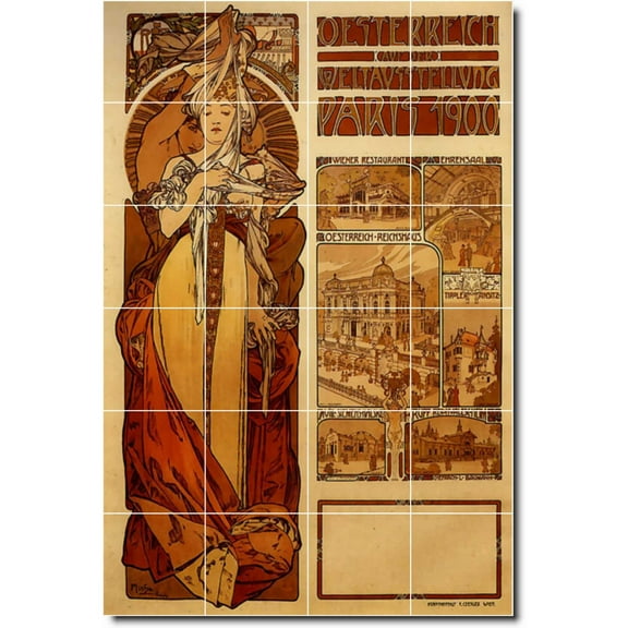 Ceramic Tile Mural-Alphonse Mucha Poster Art Custom Tile Mural 8. 17" w x 25.5" h using (24) 4.25 x 4.25 ceramic tiles