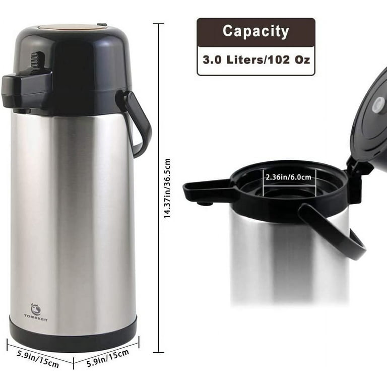 Cresimo 101 Oz (3L) Airpot and 68 Oz Thermal Coffee Carafe bundle featuring  a Stainless Steel Flask and Double Walled Coffee Dispenser with 12 Hour