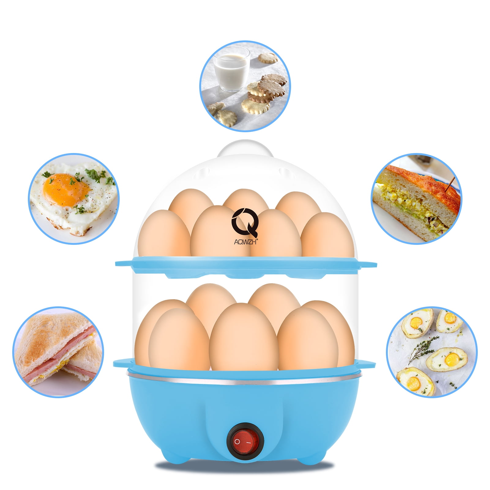 VOBAGA Electric Egg Cooker, Rapid Egg Boiler with Auto Shut Off for Soft, Medium, Hard Boiled, Poached, Steamed Eggs, Vegetables and Dumplings