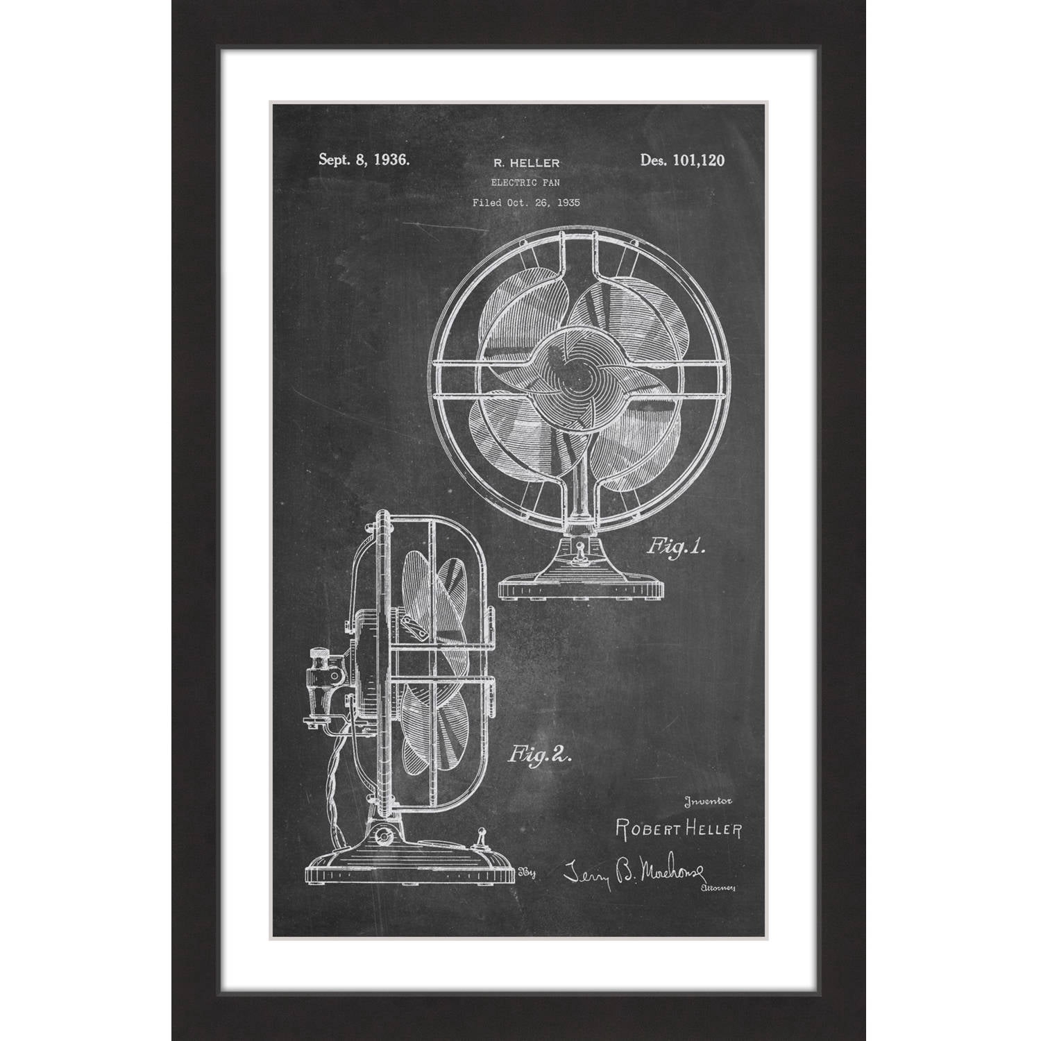 "Electric Fan 1935 Chalk" Framed Painting Art Print, 12" x 1.5"
