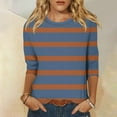 thumbnail image 2 of Annhoo Hauts d'Automne pour Femmes 2025 Mode Chandails à Encolure Ras‑du‑cou à Manches 3/4 Chemises Décontractées Confort à Rayures Imprimées Blouses, 2 of 5