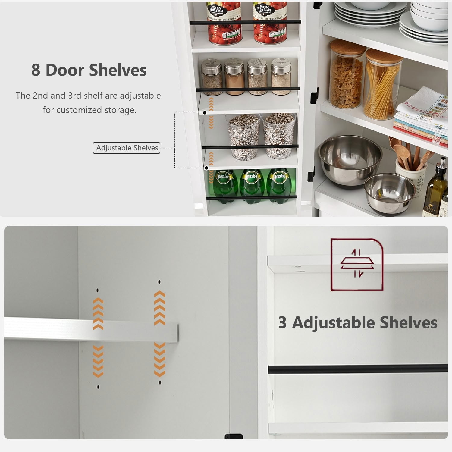 MAYEERTY 72" Farmhouse Kitchen Pantry Cabinet with Adjustable Shelves & Hidden Drawer Storage Cabinet for Kitchen Dining Bathroom