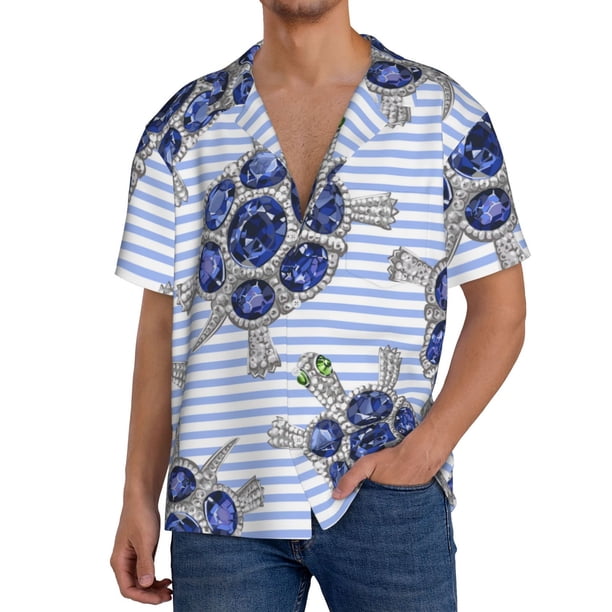 Fotbe Turtle with Blue Stones Camisa Estampada de Manga Corta para Hombre, Casual de Verano, Estilo Playero, Sin Arrugas-XX-Large