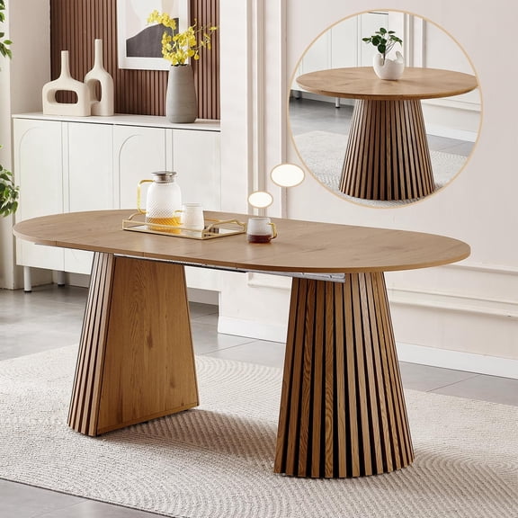Extendable Dining Table Set for 2, 39.37"-55.12" Wood Kitchen Table with 2 Upholstered Chairs, Mid Century Modern Farmhouse Dining Set for Small Space Apartment Kitchen Dining Room, Natural Beige