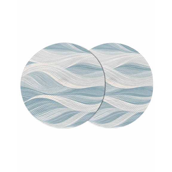 White Blue Ombre Stripe Round 15 Inch Placemats Set of 2, Modern Abstract Moire Waves HeatResistant Non Slip Place Mats for Dining Table, Wipeable Braided Kitchen Table Mats for Housewarming