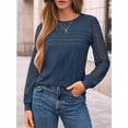 thumbnail image 2 of Long Sleeve Shirts for Women Dressy Casual Lace Tops 2025 Fall Outfits T-Shirts Work Clothes Navy Blue S, 2 of 6