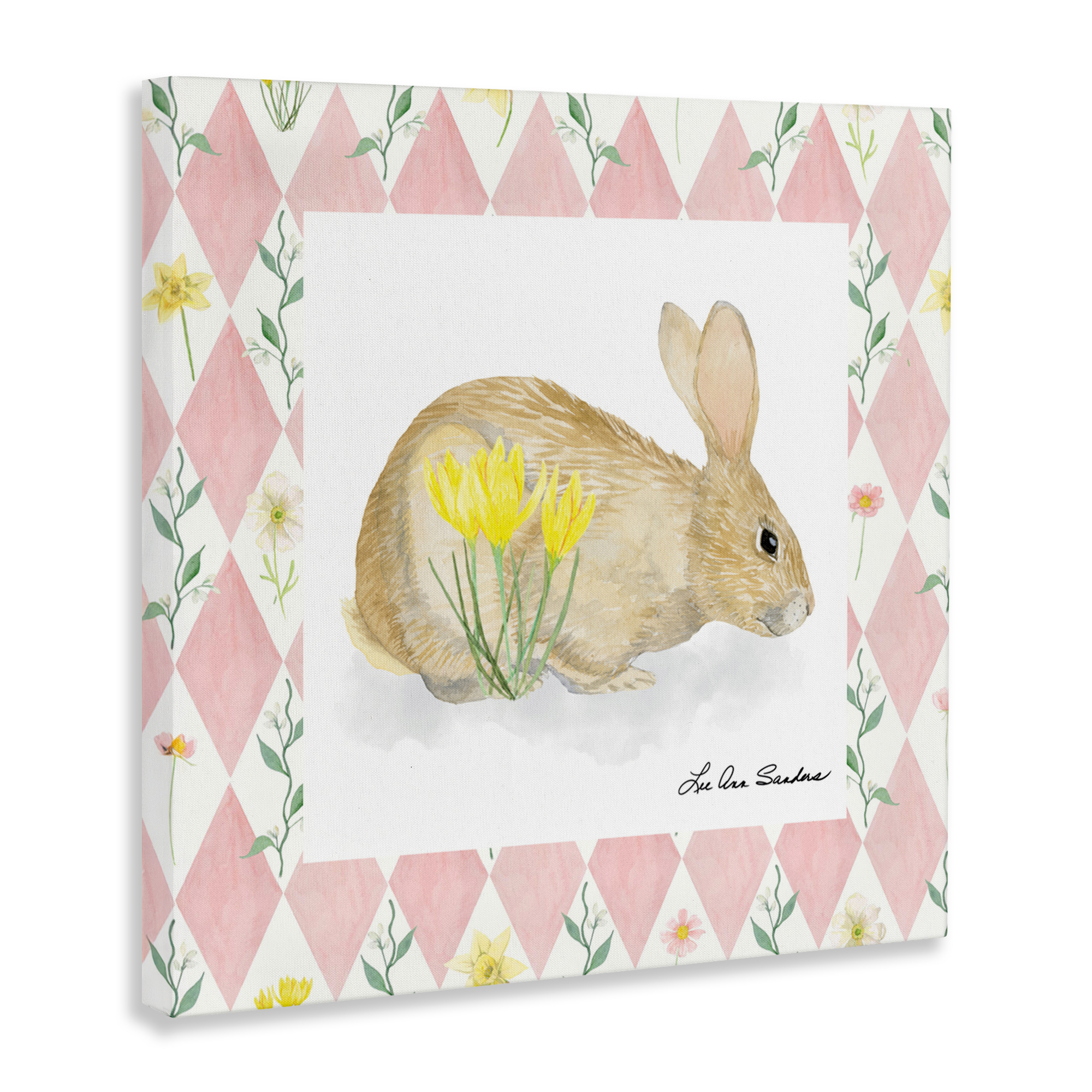 Buttercup Bunny on Pink Argyle Canvas Wall Art, design by Lee Ann Sanders