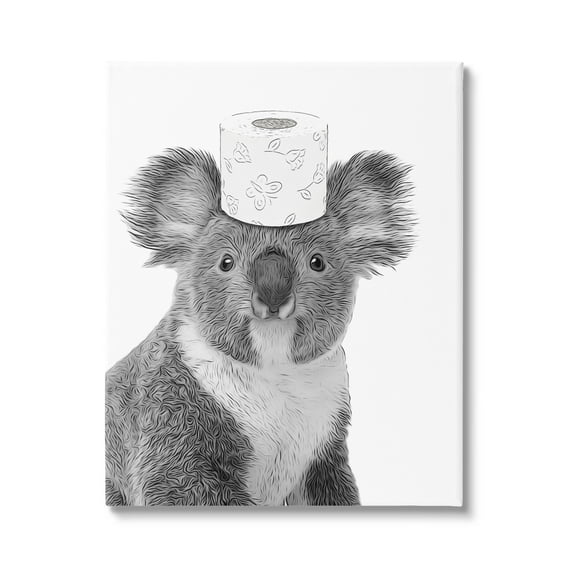 Stupell Industries Koala & Toilet Paper Bathroom Animals & Insects Painting Gallery Wrapped Canvas Print Wall Art