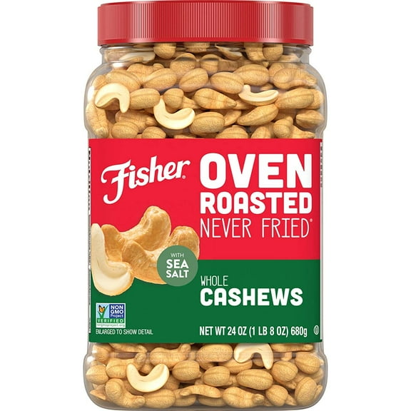 Fisher Oven Roasted Never Fried Whole Cashews, 24 oz.
