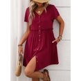 thumbnail image 2 of Women A Line Dress Bamboo Cotton V Neck Short Sleeve Summer Mid Length Loose Fit, 2 of 7