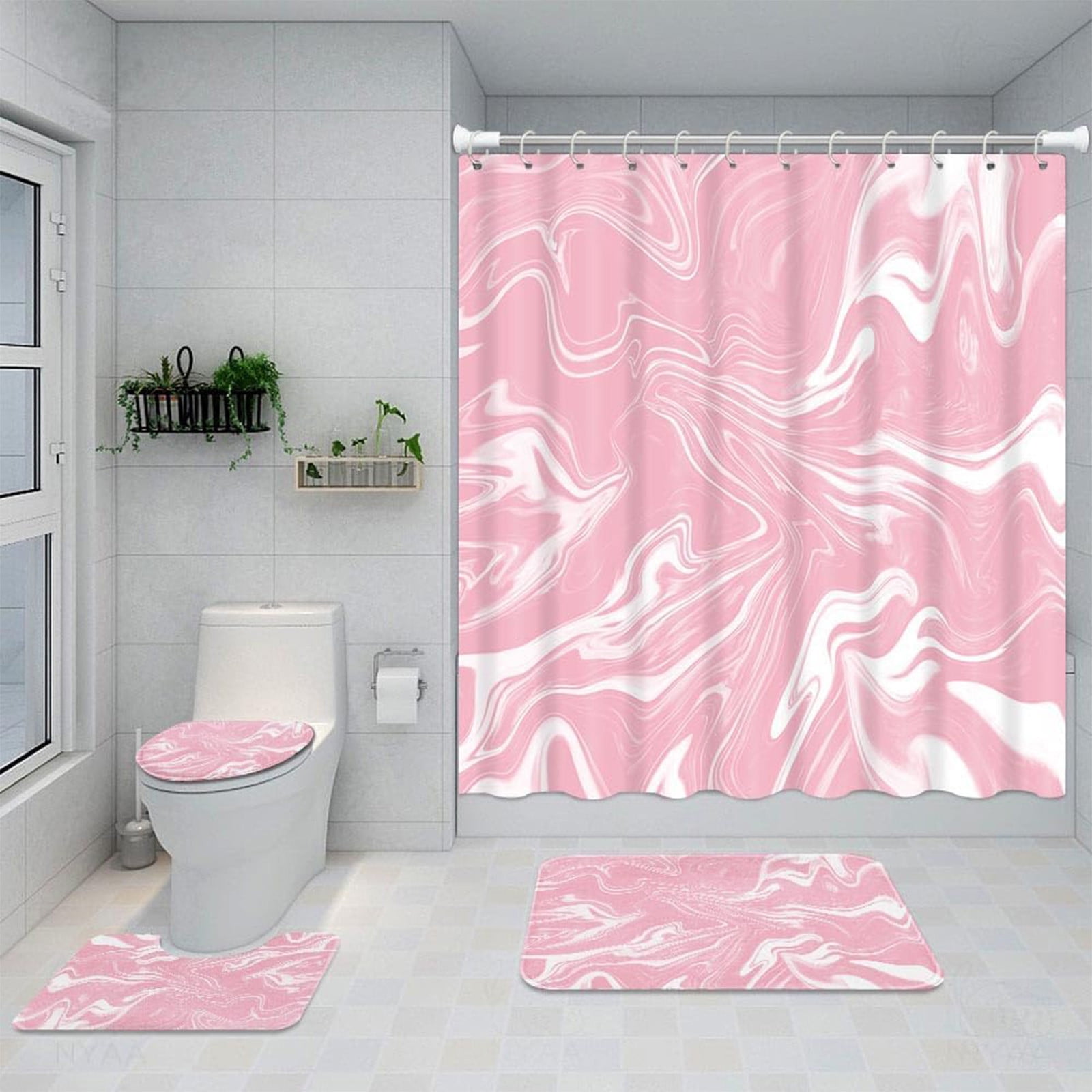 70x70 Inches Bathroom Decor 4 Pcs Shower Curtain Set With Rugs ColorfulMarbles Bathroom Set With AntiSlip Rug Toilet Lid Cover Bath Mat And 12 Hooks