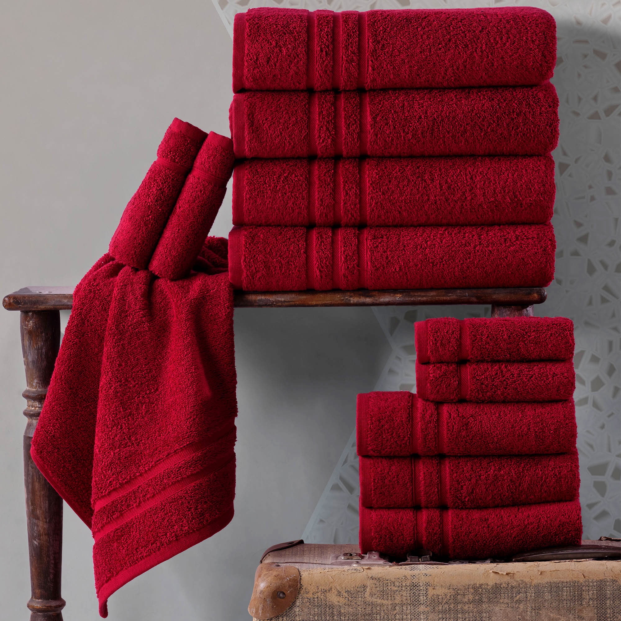 Hawmam Linen Red Burgundy Bathroom Set - 6-Piece 100% Turkish Cotton - 2 Bath Towels, 2 Hand Towels, 2 Washcloths - Soft, Plush, Quickdry, High Absorbent - Bathroom Accessories, Dorm Room Essentials
