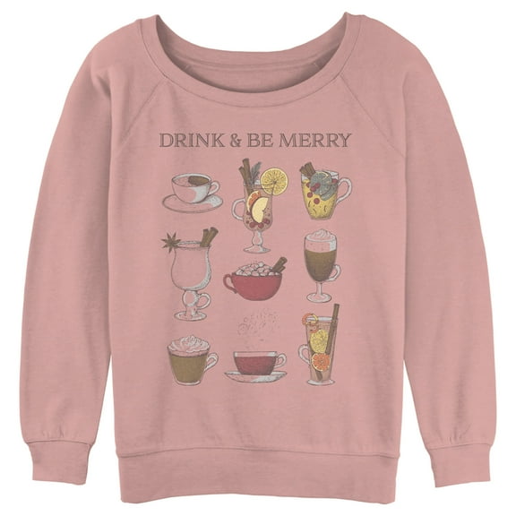 Junior's Lost Gods Drink and Be Merry Sweatshirt Desert Pink 2X Large