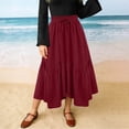 thumbnail image 2 of Hesxuno Women's Asymmetrical Skirt Maxi Smocked Elastic Waist Skirts Casual Loose Fit Drawstring Skirts Beach Boho Flowy Retro Skirts Wine XXL, 2 of 7