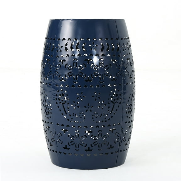 Apple Valley Indoor 12" Lace Cut Iron Side Table, Dark Blue