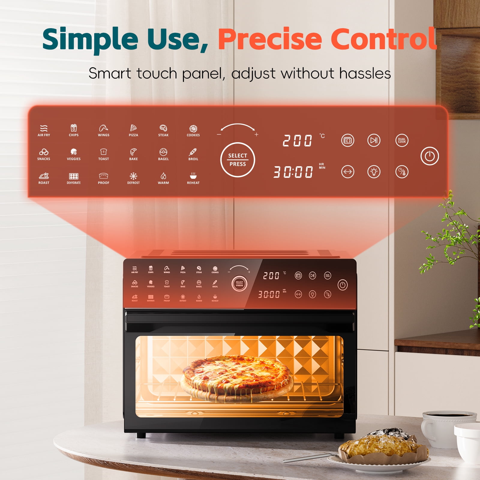Fitfort 32QT Large Air Fryer Grill Combo, 1800W, 450°F Max Temp, 20-in-1 with 7 Accessories and 13" Pizza Pan