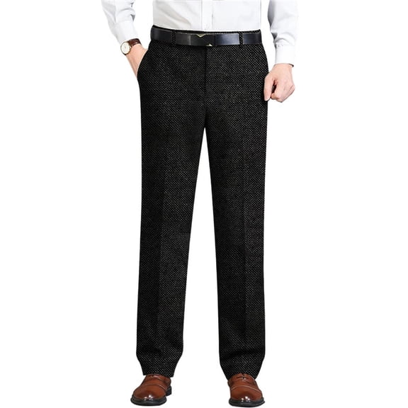 HBDesign Mens Tweed Dress Pants Thick Warm Wool Blend Trousers Classic Fit Business Casual Fall Winter