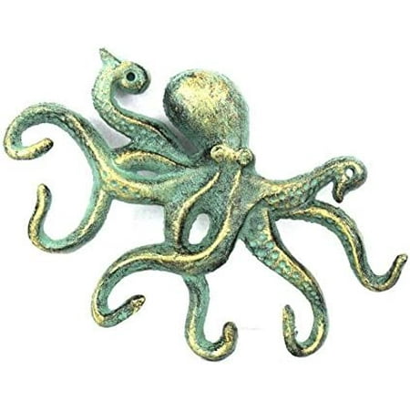 

Antique Bronze Cast Iron Octopus Hook 11 - Decorative Hook - Sealife Metal Wal