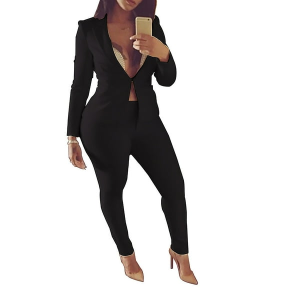 AOOCHASLIY Black and Friday Women Coat Christmas Gift Womens Vintage Long Sleeve Cardigan Coat Formal Wear Tops Trousers Suit