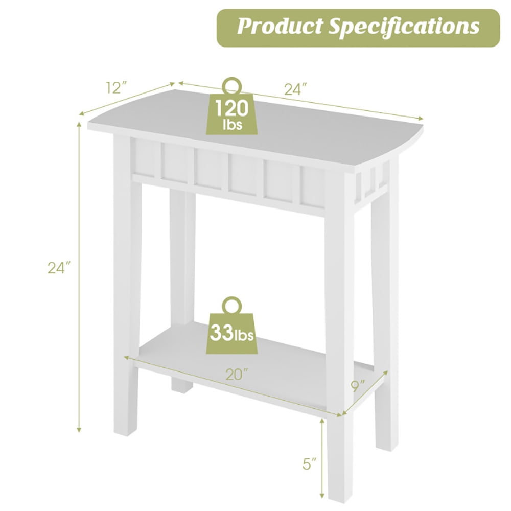 Finihen End Table, 2-Tier Narrow Wood End Table with Storage Shelf for Small Spaces, Sofa Side Table, Bed Side Table, for Living Room, Bedroom, White Finihen End Table, 2-Tier Narrow Wood End Table with Storage Shelf for Small Spaces, Sofa Side Table, Bed Side Table, for Living Room, Bedroom, White
