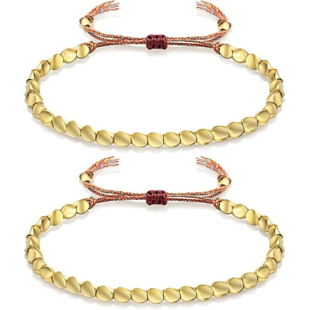 2Pcs Tibetan Copper Beads Bracelet Adjustable Handmade Braided Copper Bracelet Set For Women Men Lucky Tibetan Bracelet Gifts[z6491]