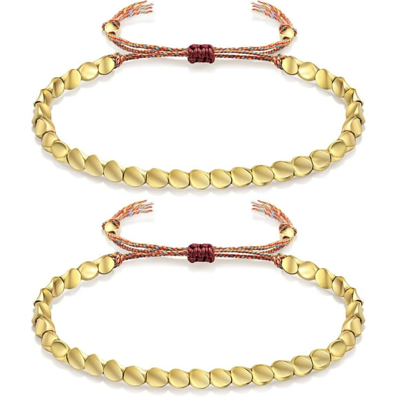 2Pcs Tibetan Copper Beads Bracelet Adjustable Handmade Braided Copper Bracelet Set For Women Men Lucky Tibetan Bracelet Gifts[z6491]