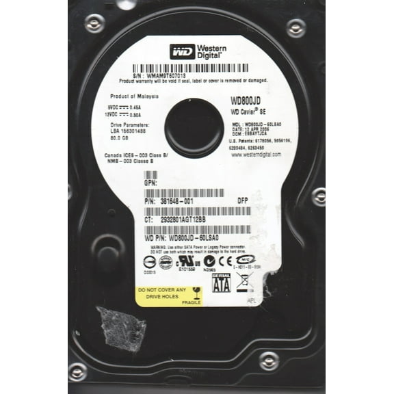 WD800JD-60LSA0, DCM ESBAYTJCA, Western Digital 80GB SATA 3.5 Hard Drive