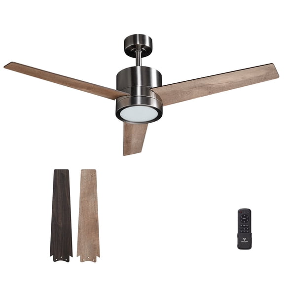 Vagizm 52-Inch Brushed Nickel Ceiling Fan with Modern LED Dimmable Light Combo