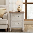 thumbnail image 2 of Side Table with 2 Drawers, Farmhouse End Table with Charging Station, Wooden Nightstand for Bedroom & Living Room, Antique White, 2 of 8