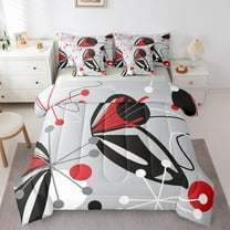 jejeloiu Abstract Geometric Twin Bedding Sets 7-Piece,Geometric Circle Dot Bedding Comforter Set,Red Black Gray Sheet Sets For Men Women,Breathable Home Decor Reversible