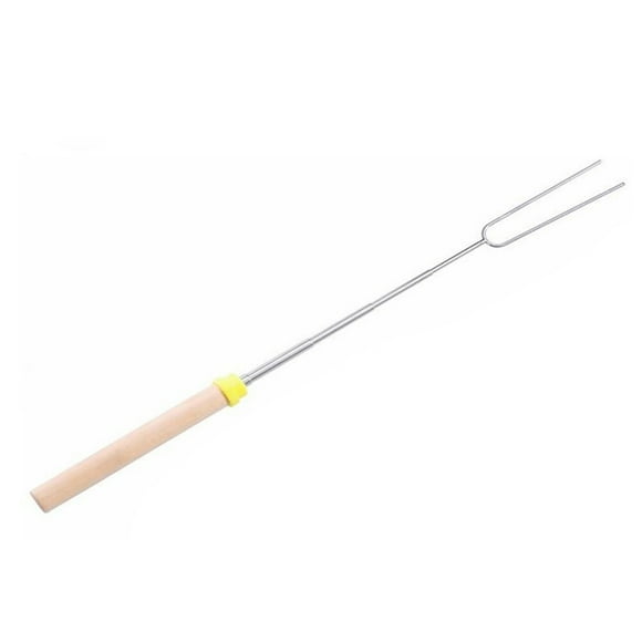 1 Pc Hot Dog Roasting Fork Stainless Steel Telescoping Barbecue Fork Wooden Handle Marshmallow Roasting Stick Sausage Skewer (Random Color)