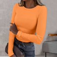 thumbnail image 2 of Womens Long Sleeve Stretch Crewneck Ribbed T Shirt, Polyester, with Front Pleated Design, 2 of 4