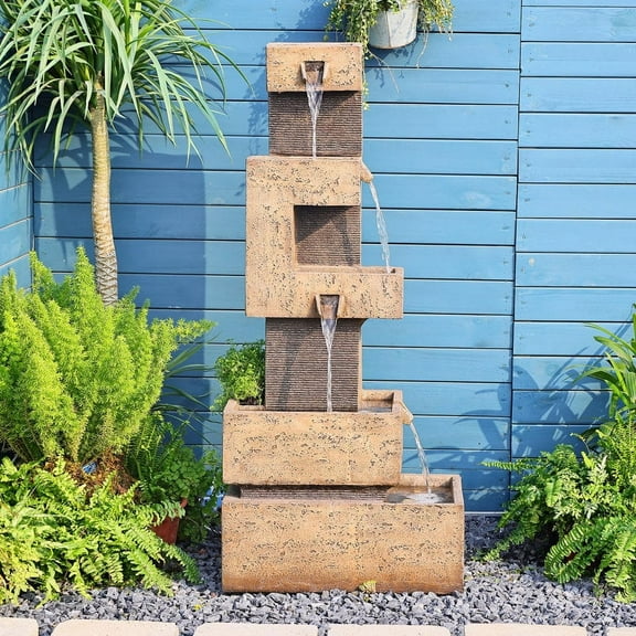 Garden Springs Zen Zone 47.44“ Polyresin Water Fountain with LED Lights & Pump