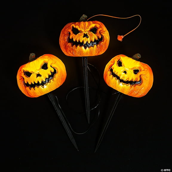 Evil Jack-o'-lantern Pathway Markers - 3 Pc. - - Halloween Decoration Prop Haunt