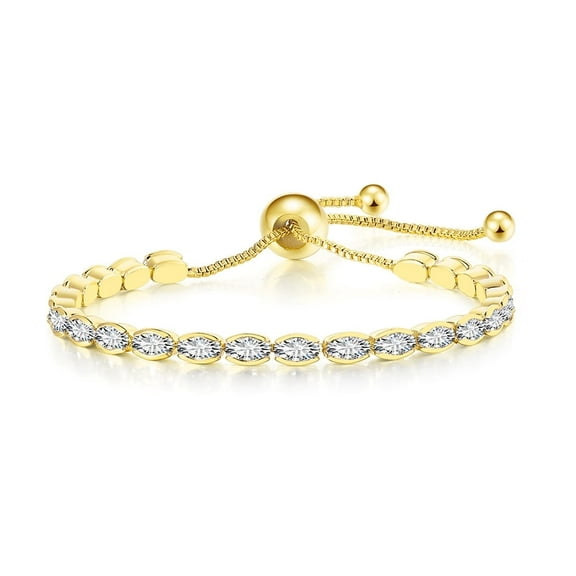 18K Yellow Gold 6ct Created White Sapphire Oval Cut Adjustable Tennis Bracelet Plated by Paris Jewelry
