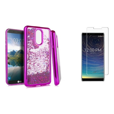 Bemz Liquid Series Compatible with Coolpad Legacy (2019) Case with Flowing Quicksand Glitter Cover (Magenta Hot Pink), Extra Long Heavy Duty Braided USB Type-C Sync Charger Cable (10