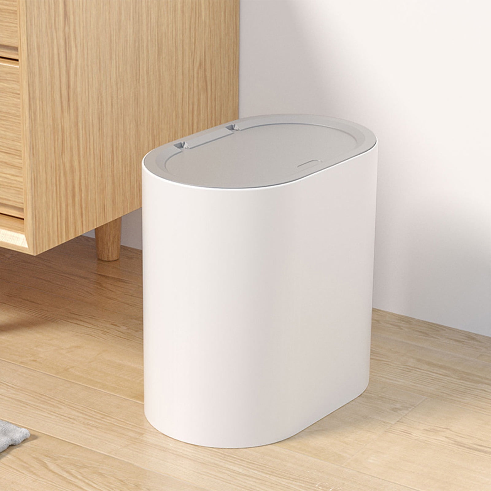 Fufafayo under $5 Slim Plastic Bathroom Trash Can with Lid, 10x10x6 Inch Pet Proof Trashcan, Kitchen Trash Can Wastebasket with Press Type Lid, White Thin Garbage for Room Rv Bedroom Dorm Office