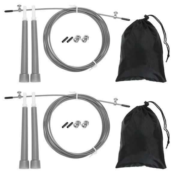 Unique Bargains Speed Jump Rope Adjustable Speed Skipping Rope with Storage Bag and Spare Parts Grey 2 Set