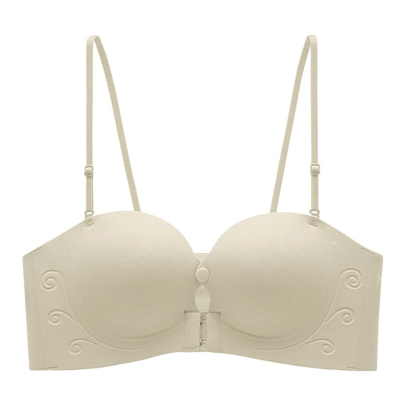 VISALY Strapless Front Closure Bra Anti-Slip Push Up Bralette Seamless Everyday Push Up Underwear with Convertible Straps Full Support Tunbe Tops Non-Slip Convertible Bandeau Bra Beige L
