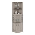 thumbnail image 5 of Living Room Cabinets Corner bar cabinet 71" H, with two shelves at the top, 1 glass holder, 8 exterior bottle racks, 1 central shelf and a lower drawer with 2 side doors, light gray,Wooden Cabinets, 5 of 7