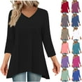 thumbnail image 3 of gakvbuo Tunic Tops for Women Loose Dressy 3/4 Sleeve Tops V-Neck Flowy Shirts Long Blouse To Wear With Leggings, 3 of 7