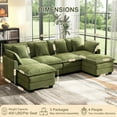 thumbnail image 4 of BedLuxury 106" U-Shaped Sectional sofa for Living Room, 4 Seats Chenille Modular Couch Sleeper Sofa with Movable Ottomans, Green, 4 of 8
