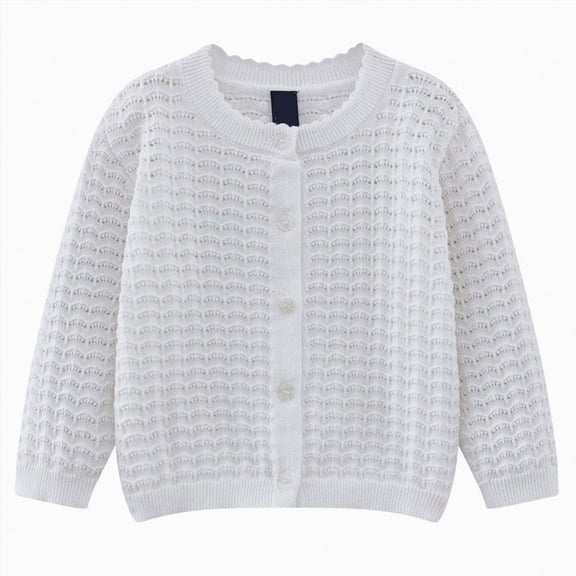 NIEWTR Girls Knit Cardigan Sweater with Floral Embroidery Button Front Long Sleeve Soft Lightweight Knitwear for Kids Toddlers 2T 3T 4T 5T 6T(A-White,4-5 Years)