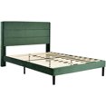 thumbnail image 3 of FlkwoH Cama tapizada 140 x 200 cm, somier con somier y cabecero, cama doble tapizada, funda de tela de terciopelo verde oscuro, diseño moderno atemporal, cama juvenil, 3 of 4